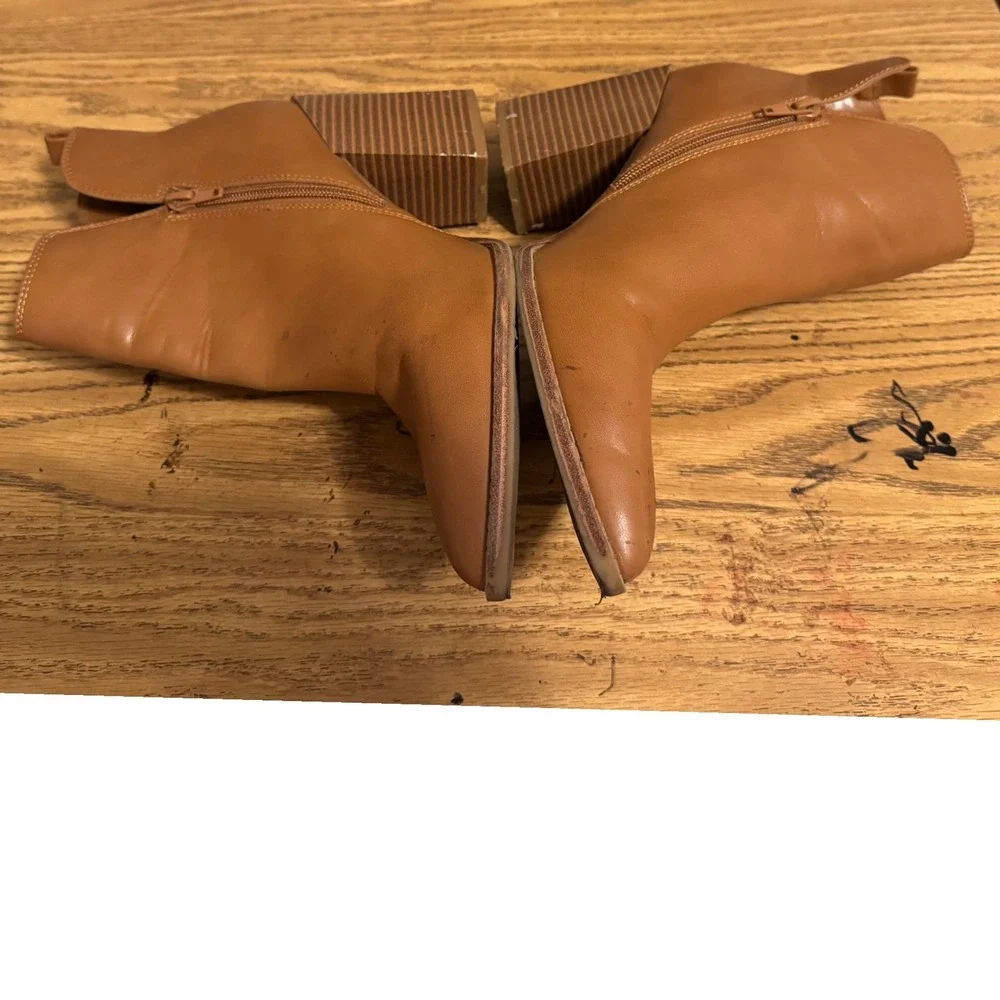 Nine West sz 7.5 Coffee Brown Zip Up Pointed Toe Chunky Heel Boot Chic Fall Edgy - Picture 10 of 15